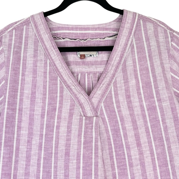 Pilcro Anthropologie Linen Henley Surf Shirt Top Sz M Lavender Striped - Picture 4 of 13
